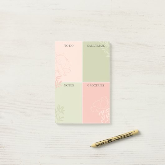 Blumenstrauß und Olivenöl Kunstvoll wandern Post-it Klebezettel (Auf Schreibtisch)