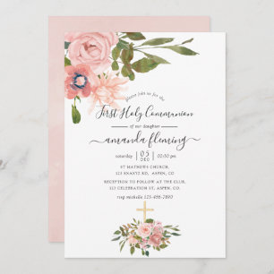 Blumenstrauß und Rose Goldene Kommune Einladung