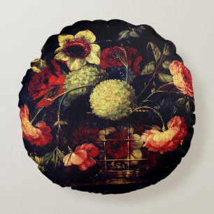 Blumenstrauß Vintage-Blumenmalerei Rundes Kissen
