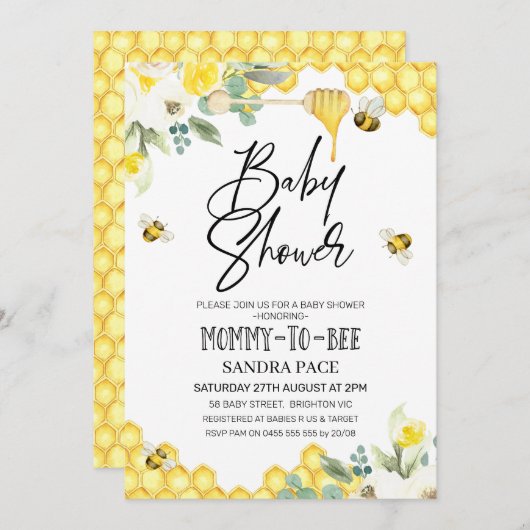 Blumensträuße Bee Themed Baby Dusche Einladung (Vorne/Hinten)