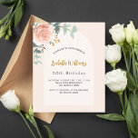 Blumensträuße Rose Erster Haushalt Einladung Gebur<br><div class="desc">Ein goldener Hintergrund der Rose mit einem Bogen. Dekoriert mit einer Rose Gold und rosa Blumen,  Rose Blume und grüne Aquarell Eukalyptusgrün. Personalisieren Sie Ihren Namen und Ihre Party-Daten und fügen Sie diese hinzu. Zurück: Rose goldene Hintergrundfarbe. 1 Blatt = 1 Einladung mit Druckkante bis Kante.</div>