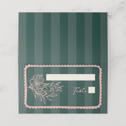 Blumenstreifen, handgezeichnete Rahmen, grüne Hoch Platzkarte (Außenseite Aufgefaltet)