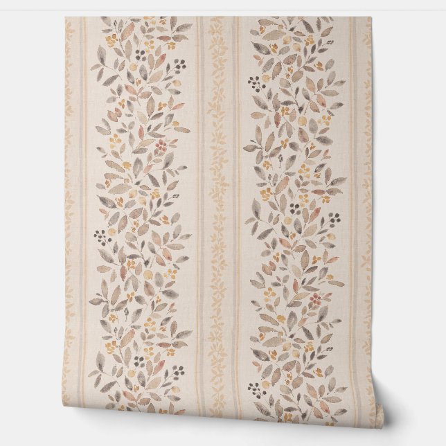 Blumenstreifen in Wasserfarbe warm ockerbraun Tapete (Abrollen)