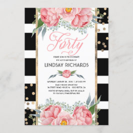 Blumenstreifen Moderne Gold Dekoration 40 Geburtst Einladung
