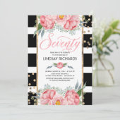 Blumenstreifen Moderne Goldene Dekoration 70 Gebur Einladung (Stehend Vorderseite)