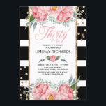Blumenstreifen Modernes Gold Dekor 30 Geburtstagsp Einladung<br><div class="desc">Personalisierte Party Einladungen zum 30. Geburtstag mit schwarz-weißen Streifen und herrlichen rosa Aquarellfarben-Blume - Fußbäder und goldene Konfetti-Dekoration.</div>