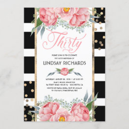 Blumenstreifen Modernes Gold Dekor 30 Geburtstagsp Einladung