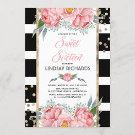 Blumenstreifen Modernes Gold Dekor Sweet 16 Geburt Einladung