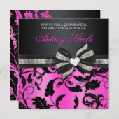 Blumenstrudel Quinceañera laden mit Jeweled Bogen Einladung (Vorne/Hinten)