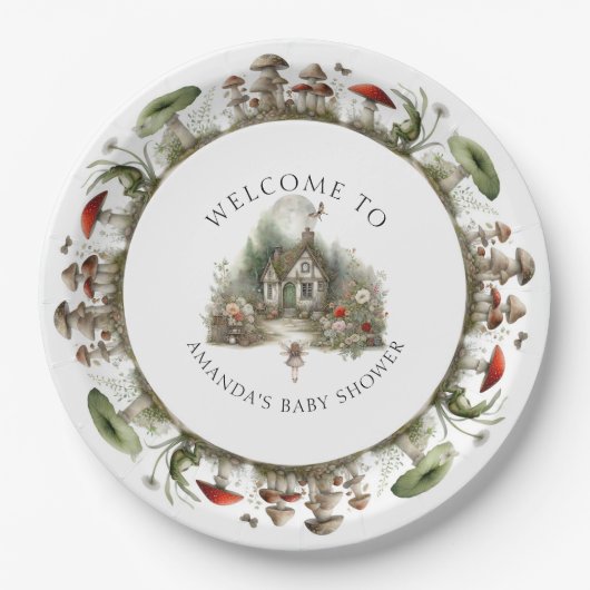 Blumenstrümpfe Fairy Welcome Baby Girl Dusche Pappteller (Vorderseite)