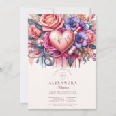 Blumenstrumpfhose Nurse Abschluss mit Stethoskop Einladung (Vorderseite)