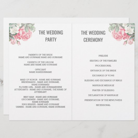 Blumensukkulente Hochzeitsfanprogramme (Vorne/Hinten)