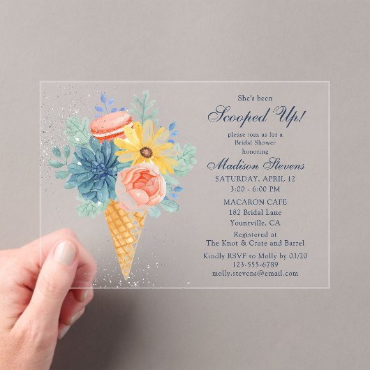 Blumensukkulentes Macaron-Brautparty Acryleinladungen (Insitu (Handheld))