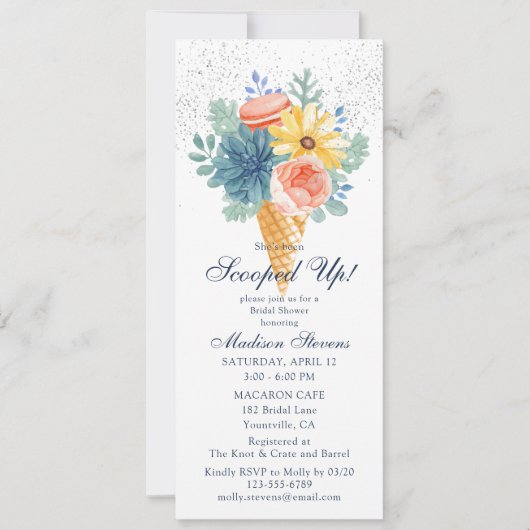Blumensukkulentes Macaron-Brautparty Einladung (Vorderseite)