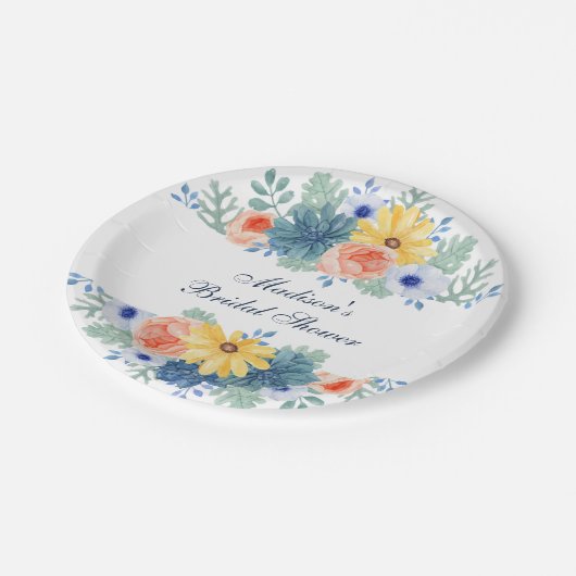 Blumensukkulentes Macaron-Brautparty Pappteller (Schrägansicht)