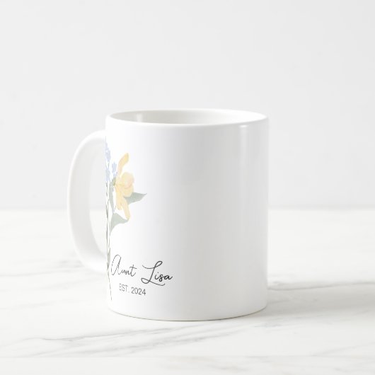 Blumentante EST. 2024, bald ein Tantchen Geschenk Kaffeetasse (Vorderseite Links)