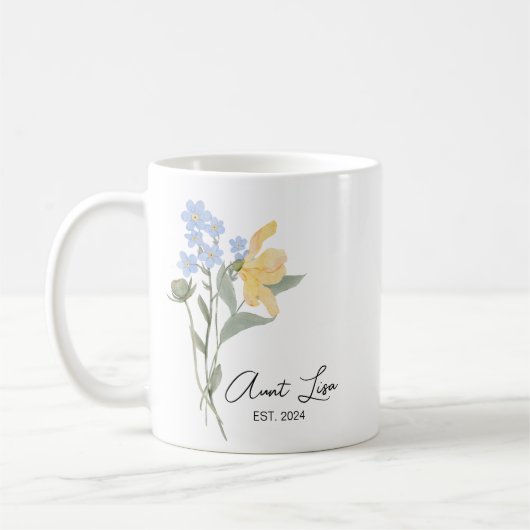 Blumentante EST. 2024, bald ein Tantchen Geschenk Kaffeetasse (Links)