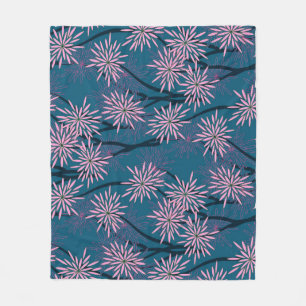 Blumentapete: Asiatisch marineblau, rosa. Fleecedecke
