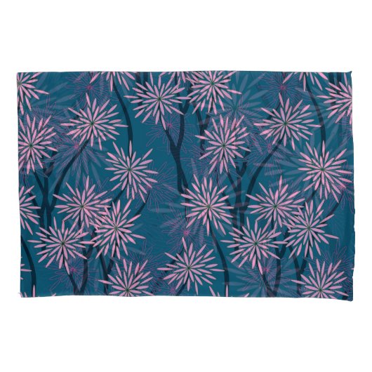 Blumentapete: Asiatisch marineblau, rosa. Kissenbezug (Vorderseite)