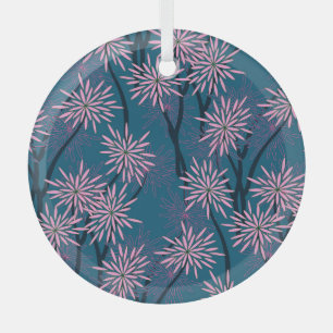 Blumentapete: Asiatisch marineblau, rosa. Ornament Aus Glas