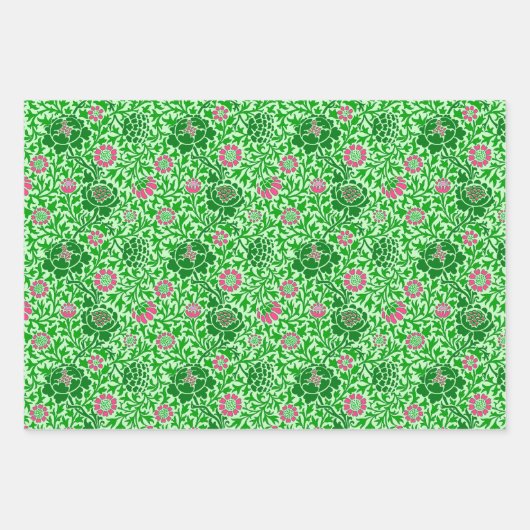 Blumentapete, blau, grün und orange geschenkpapier set (Vorderseite 2)