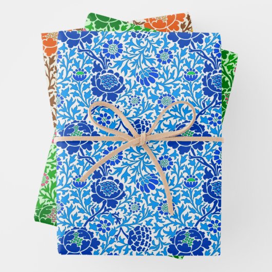 Blumentapete, blau, grün und orange geschenkpapier set (Beispiel)