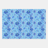 Blumentapete, blau, grün und orange geschenkpapier set (Vorderseite)