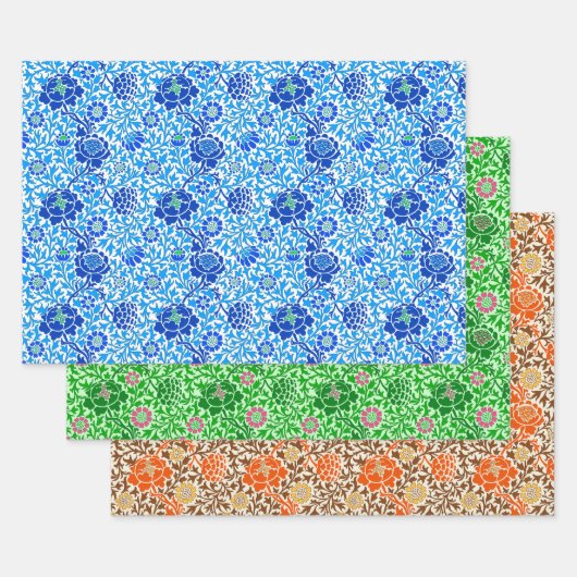 Blumentapete, blau, grün und orange geschenkpapier set (Set)