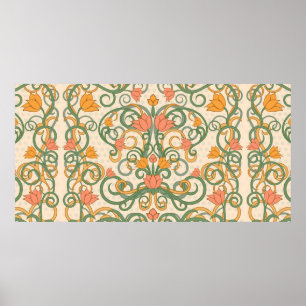 Blumentapete im Jugendstil, Vintag krank Poster