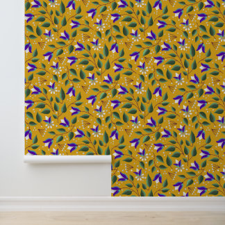 Blumentapete in Gelb und Lila Tapete