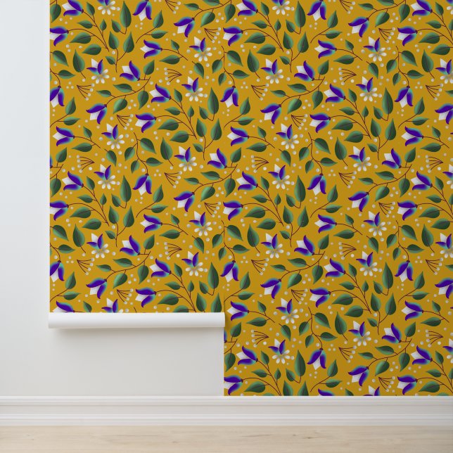 Blumentapete in Gelb und Lila Tapete (Anwendung)
