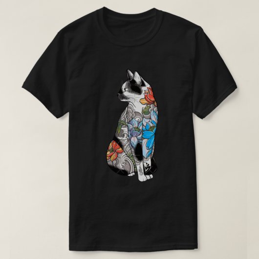 Blumentattoo Cat Illustration - Lebhaft, künstleri T-Shirt (Design vorne)