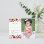 Blumentaufen 1. Geburtstag Foto Einladung Postkarte (Stehend Vorderseite)