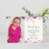 Blumentaufen, Christening Foto Script Dankeskarte (Stehend Vorderseite)