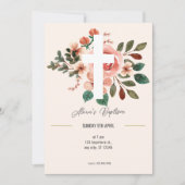 Blumentaufen Einladung mit elegantem Kreuz (Vorderseite)