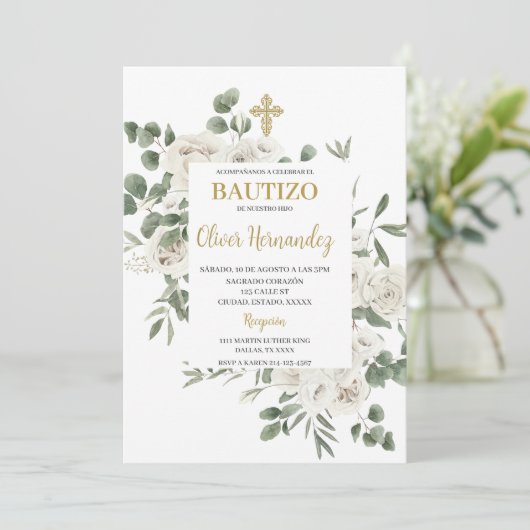 Blumentaufen - Spanische Einladung (Stehend Vorderseite)