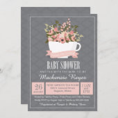Blumenteacup-Baby-Duschen-Einladung, Tee-Party Einladung (Vorne/Hinten)