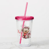 Blumenteddybär mit Herz Acryltrinkbecher (Rückseite)