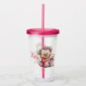 Blumenteddybär mit Herz Acryltrinkbecher (Vorderseite)