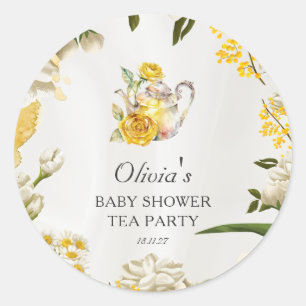 Blumentee für Baby Shower Tea Party Gelb Grün Papi Runder Aufkleber
