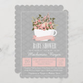 Blumentee-Kinderdusche Einladung, Tee-Party Einladung (Vorne/Hinten)