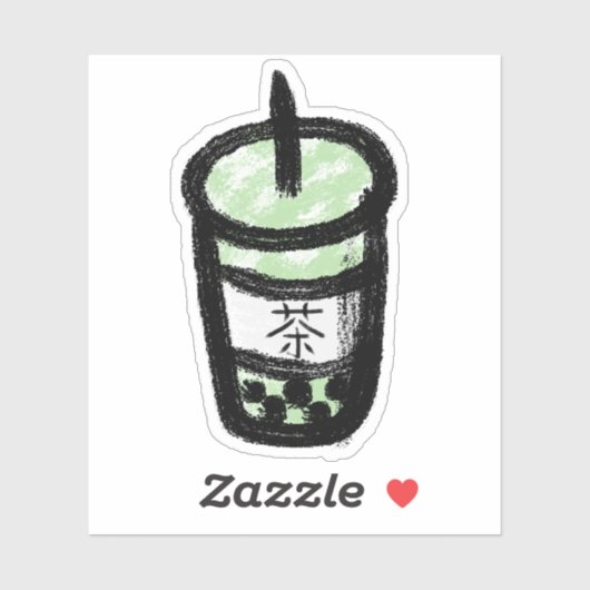 Blumentee mit Kanji grün Aufkleber (Blatt)