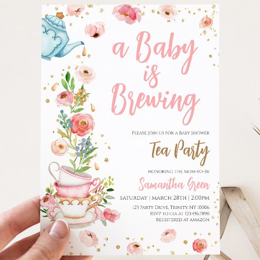 Blumentee Party Babydusche Einladung