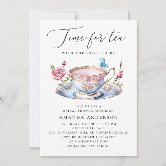 Blumentee-Party-Brautparty mit Schmetterling Einladung (Vorderseite)