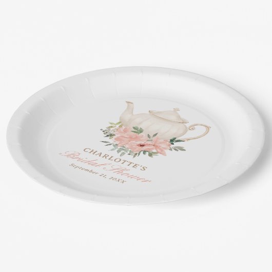 Blumentee-Party-Brautparty Pappteller (Schrägansicht)