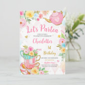 Blumentee Party Geburtstag Einladung (Stehend Vorderseite)