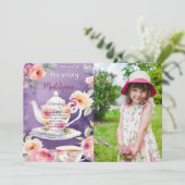 Blumentee Party Geburtstagsparty Foto Einladung (Stehend Vorderseite)