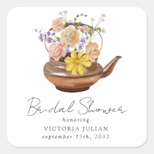 Blumentee-Teekanne Brautparty-Teeparty Quadratischer Aufkleber