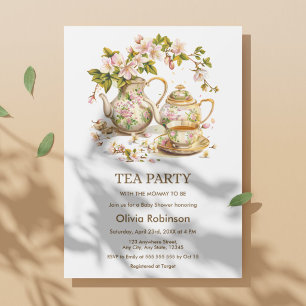 Blumentee-Teekannen-Teeparty Teezeit Babyparty Einladung