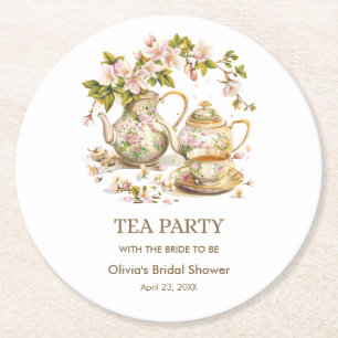 Blumentee-Teekannen-Teeparty Teezeit Braut-Shower Runder Pappuntersetzer